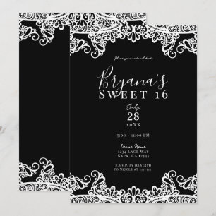 Schwarz-weiße elegante süße 16-Party im Spitzenloo Einladung