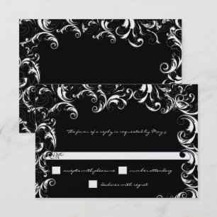 Schwarz-weiße elegante Swirl-Hochzeit Einladung