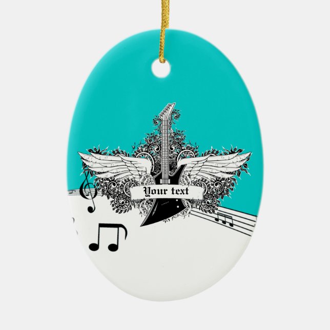 Schwarz-weiße elektrische Gitarre mit Flügelverzie Keramik Ornament (Vorne)