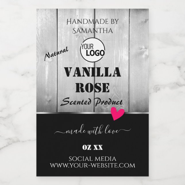 Schwarz-weiße Etiketten von Holzkörnern Herzlogos (Einzelnes Label)