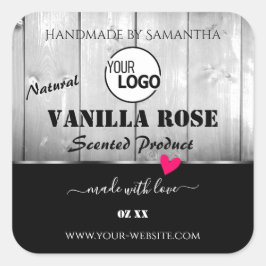 Schwarz-weiße Etiketten von Holzkörnern Herzlogos Quadratischer Aufkleber