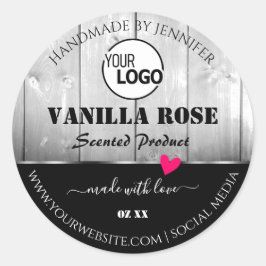 Schwarz-weiße Etiketten von Holzkörnern Herzlogos Runder Aufkleber