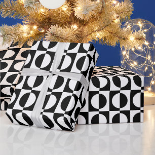 Schwarz-weiße Farbblock-Quadrate und -Punkte Geschenkpapier