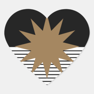 Schwarz-weiße Farbkombination und Braun Herz-Aufkleber