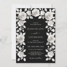 Schwarz-Weiße Faux-Relief-Rosenrahmen-Hochzeit