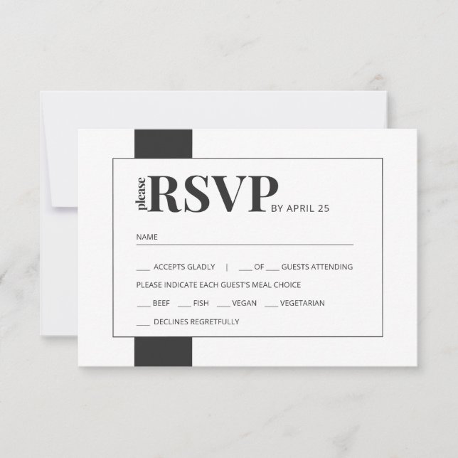 Schwarz-weiße, fette Auswahl an Hochzeitsmahlzeite RSVP Karte (Vorderseite)