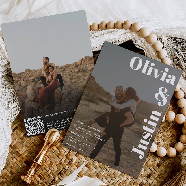 Schwarz-weiße, fette Namen 2 Fotos Qr Hochzeit Einladung (Von Creator hochgeladen)