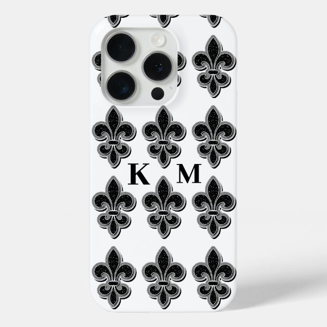 Schwarz-weiße Fleur De Lis Case-Mate iPhone Hülle (Rückseite)