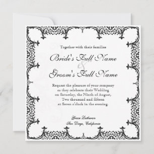 Schwarz-weiße Fleur-de-Lis-Damask-Hochzeit Einladung
