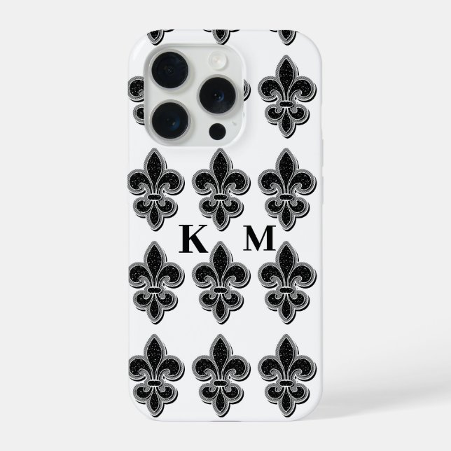 Schwarz-weiße Fleur De Lis iPhone Hülle (Rückseite)