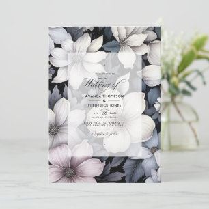 Schwarz-weiße Floral-Hochzeit Einladung