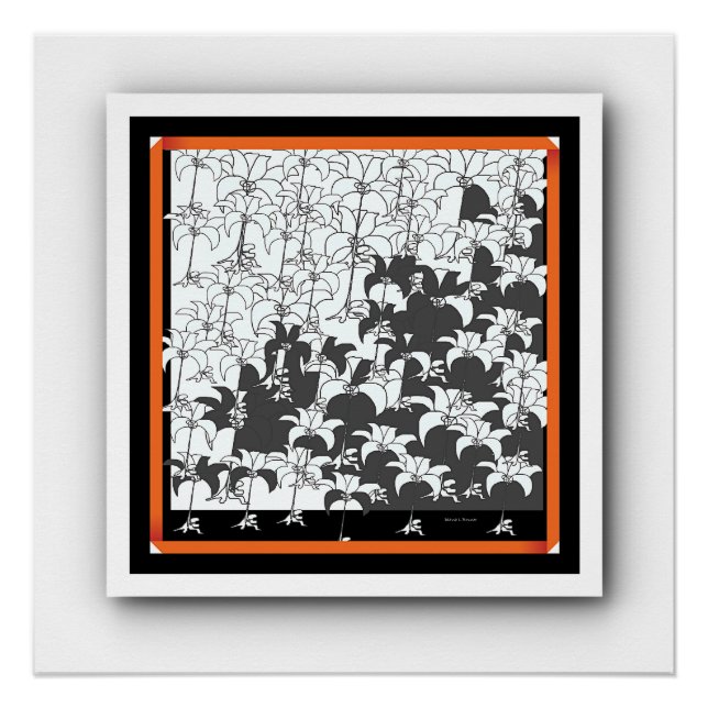 Schwarz-weiße florale Blume Poster (Vorderseite)