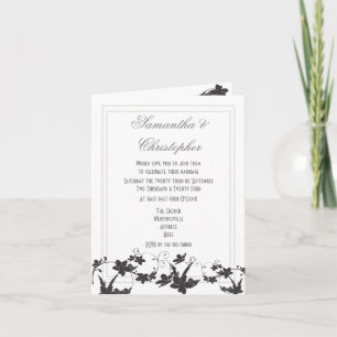 Schwarz-weiße florale Hochzeit Einladung