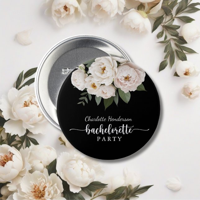 Schwarz-Weiße Florale Junggesellinnenparty Button (Von Creator hochgeladen)