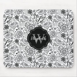 Schwarz-weiße florale Monogramm Mousepad
