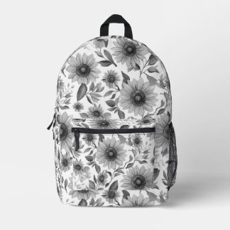 Schwarz-Weiße Florale Sonnenblumen Bedruckter Rucksack