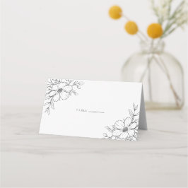Schwarz-weiße, florale Zeichnend Hochzeit Platzkarte