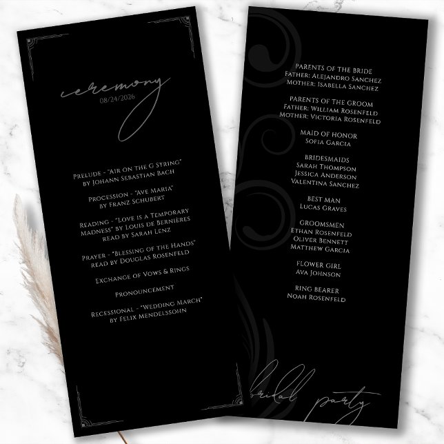 Schwarz-Weiße formelle Vintage-Hochzeit Programm (Von Creator hochgeladen)