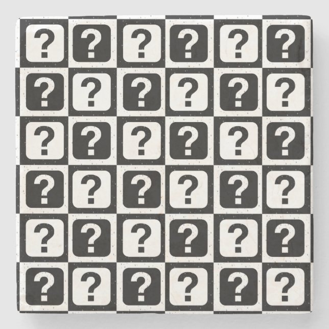 Schwarz-weiße Fragezeichen-Riddle-Block-Monogramm Steinuntersetzer (Vorderseite)