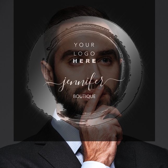 Schwarz-weiße Frame Custom QR LOGO SHOP Quadratische Visitenkarte (Black White Frame Custom QR LOGO SHOP Square Business Card)