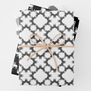 Schwarz-weiße Französische Bulldoggen Geschenkpapier Set