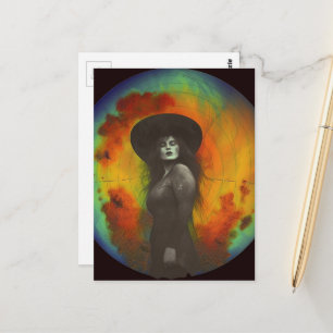Schwarz-weiße Frau mit farbenfrohem Hintergrund Postkarte