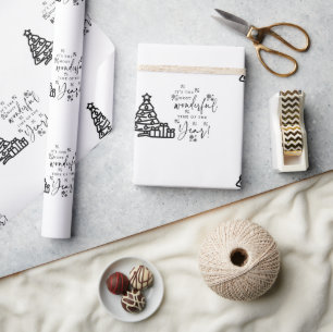 Schwarz-weiße frohe Weihnachtsbaumen Zitat Geschen Geschenkpapier