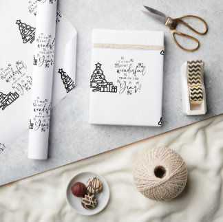 Schwarz-weiße frohe Weihnachtsbaumen Zitat Geschen Geschenkpapier