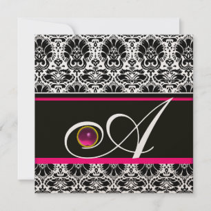 SCHWARZ-WEISSE FUCHSIA DAMASK MONOGRAM Amethyst Go Einladung