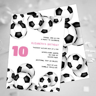Schwarz-weiße Fußballbälle Kindergeburtstag Party Einladung