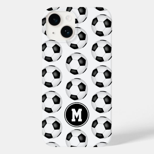 Schwarz-weiße Fußballbälle mit Monogramm Case-Mate iPhone Hülle (Rückseite)