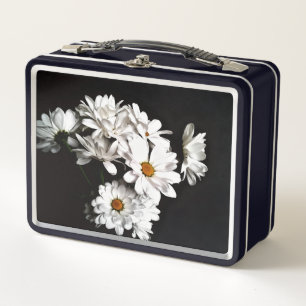 Schwarz-weiße Gänseblümchen-Blumen-Lunchbox Metall Brotdose