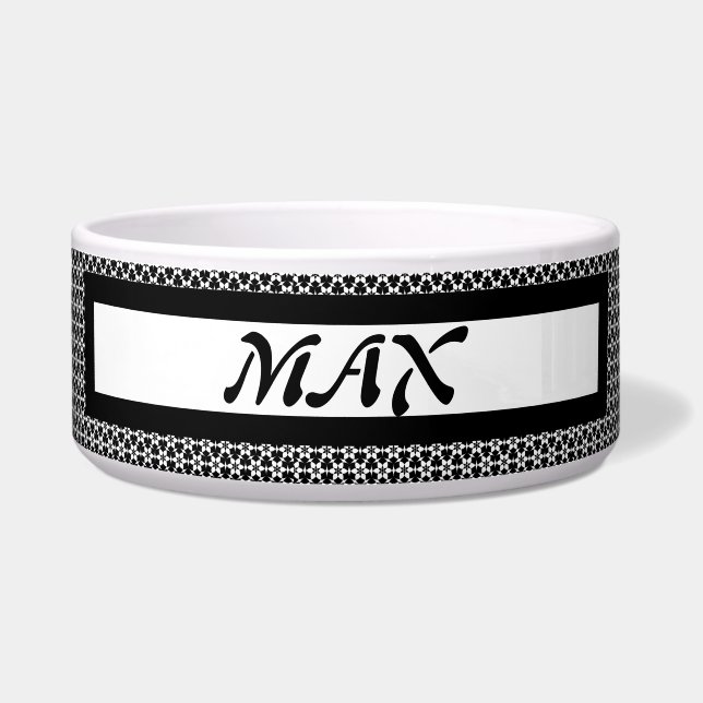 Schwarz-weiße Gemusterte Hundeschale Napf (Vorderseite)