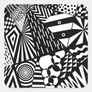 Schwarz-weiße geometrische Formen mit abstraktem H Quadratischer Aufkleber