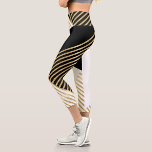 Schwarz-weiße geometrische Goldränder Modernes Des Capri Leggings