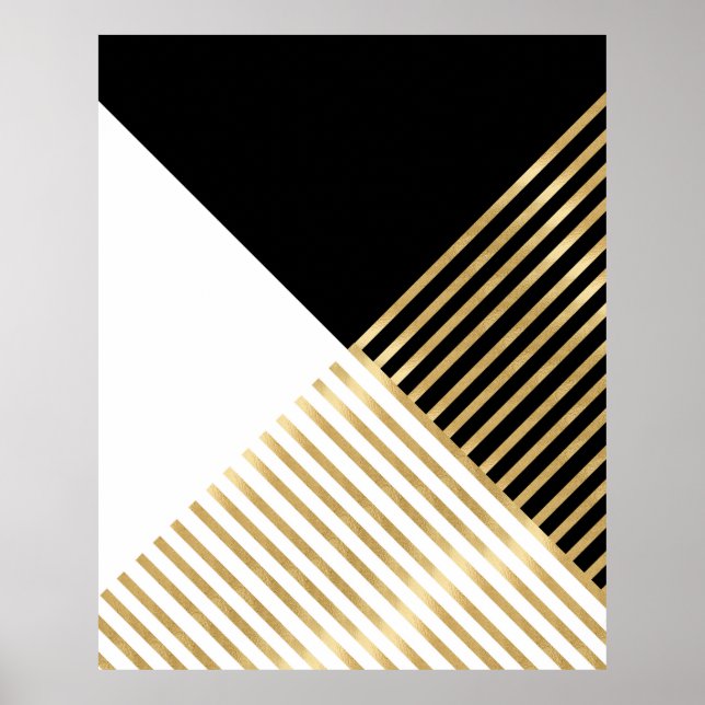Schwarz-weiße geometrische Goldränder Modernes Des Poster (Vorne)