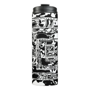 Schwarz-weiße geometrische Kunst 25 Thermosbecher