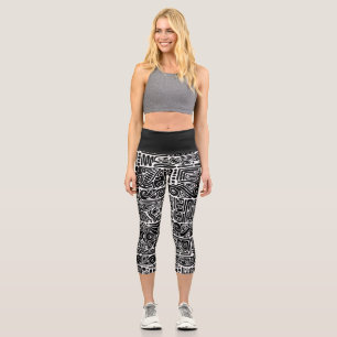 Schwarz-Weiße geometrische Kunst 2 Capri Leggings