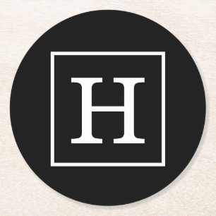 Schwarz-weiße Gerahmte Initialmonogramm Runder Pappuntersetzer