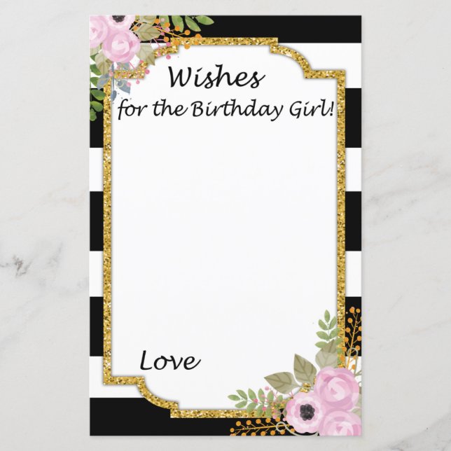 Schwarz-weiße gestreifte Wünsche für das Geburtsta (Vorderseite)