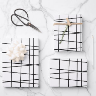 Schwarz-weiße Gitterlinien Geschenkpapier Set