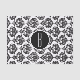 Schwarz Weiße Glam Damast Monogramm Buchstabe Init Seidenpapier
