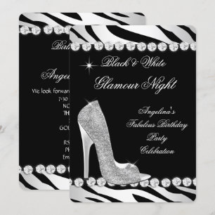 Schwarz Weiße Glamour Nacht Zebra Glitter Schuhe Einladung