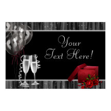 Schwarz-weiße Glitzern Champagne Party Banner