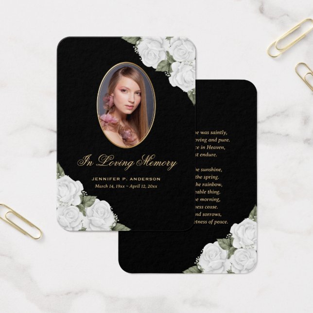 Schwarz-weiße Gold Floral Beerdigungskarte (Büro)