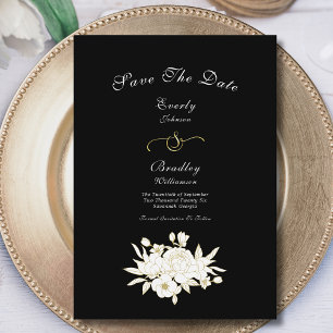 Schwarz-weiße Gold Floral Rose Elegant Traditionel Save The Date