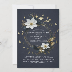 Schwarz-weiße Gold Floral Wath Engagement Party Einladung