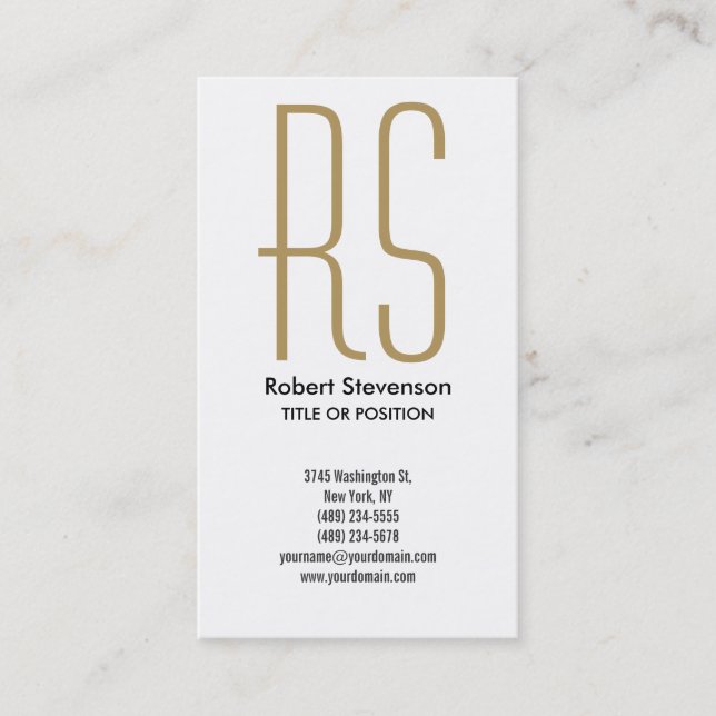 Schwarz-weiße Gold Monogram Business Card Visitenkarte (Vorderseite)