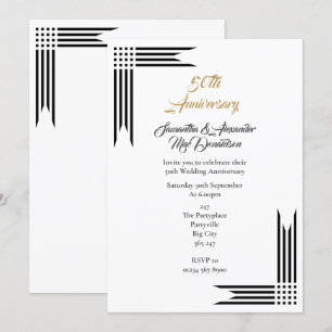 Schwarz-weiße goldene Hochzeit Einladung