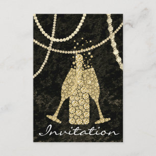 Schwarz-weiße Goldglasbläschen Champagner Toasting Einladung